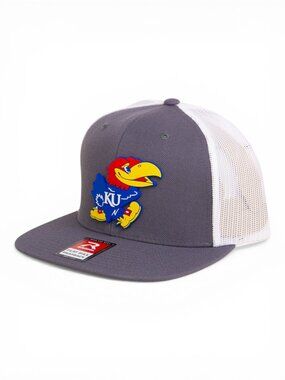 Kansas Jayhawks 3D Wool Blend Flat Bill Hat- Charcoal/ White